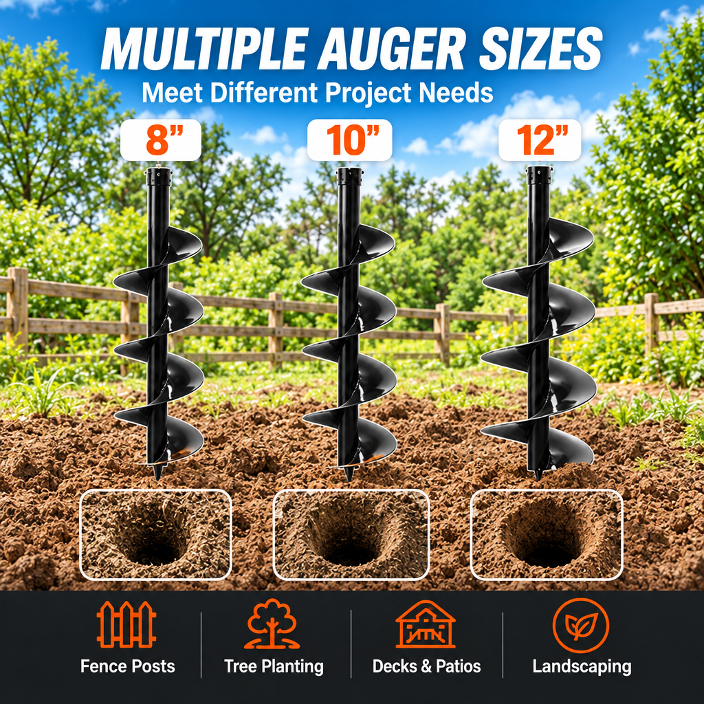 52CC Gas Powered Post Hole Digger, 6" & 10" Auger Bits