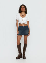 Alexy Tie Detail Short Sleeve Micro Crop Top White