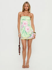 Deina Strapless Mini Dress Green Floral