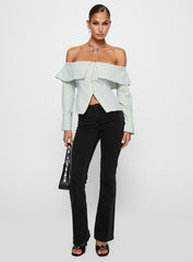 Another Hill Off Shoulder Top Green Stripe