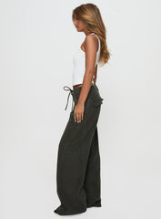 Bruiser Tie Waist Mid Rise Wide Leg Jeans Green Petite