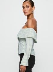Another Hill Off Shoulder Top Green Stripe
