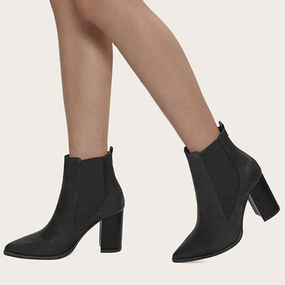 Chunky Heel Chelsea Booties Pointy Toe Western Ankle Boots
