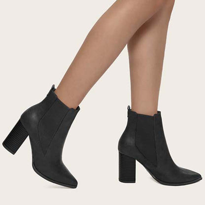 Chunky Heel Chelsea Booties Pointy Toe Western Ankle Boots