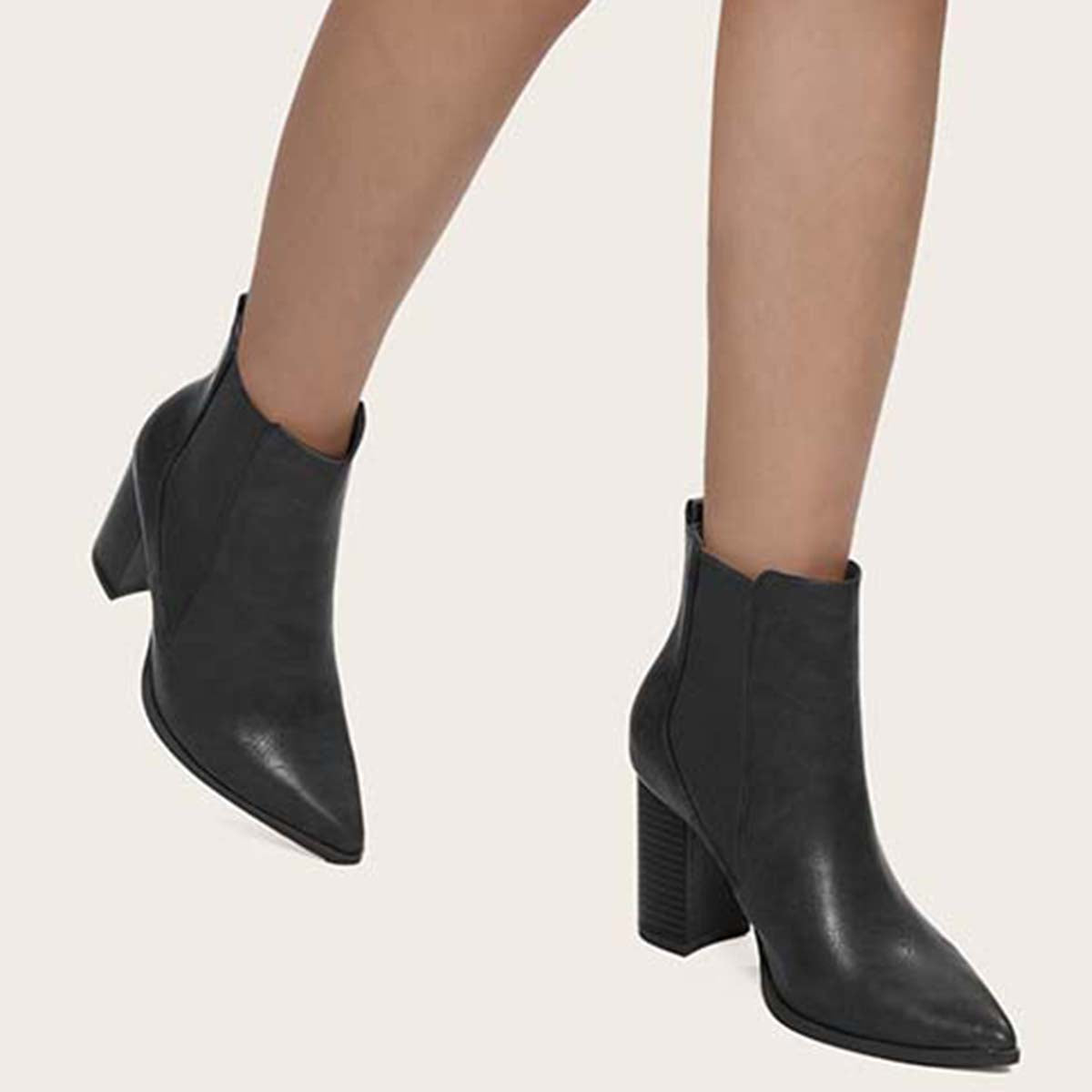 Chunky Heel Chelsea Booties Pointy Toe Western Ankle Boots