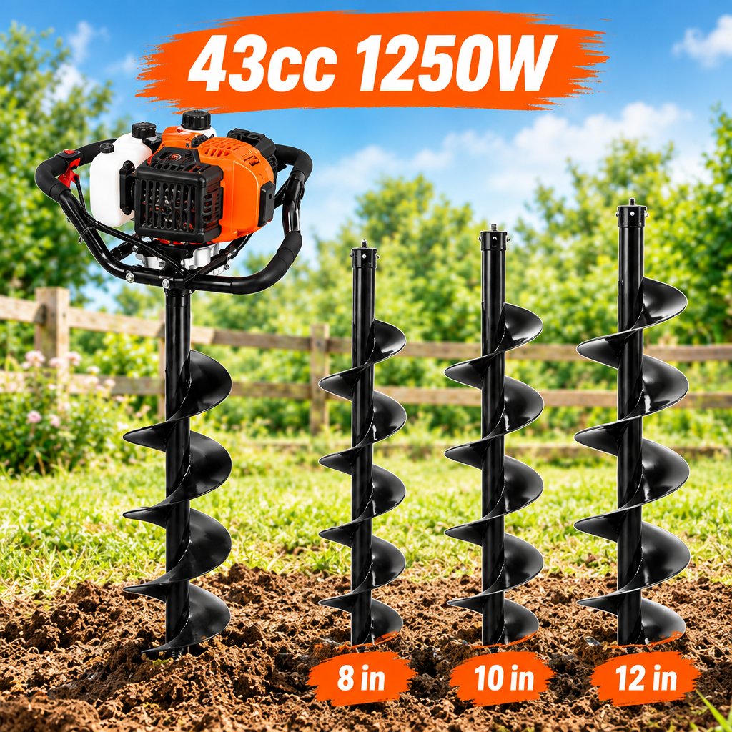 52CC Gas Powered Post Hole Digger, 6" & 10" Auger Bits