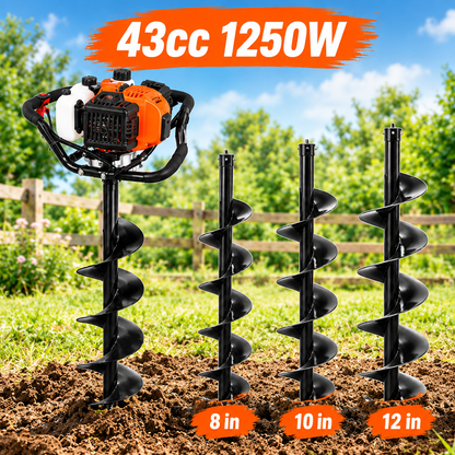52CC Gas Powered Post Hole Digger, 6" & 10" Auger Bits