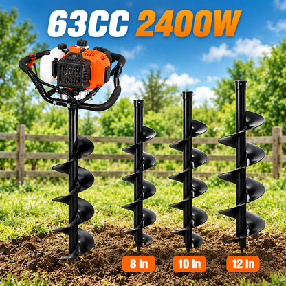 52CC Gas Powered Post Hole Digger, 6" & 10" Auger Bits