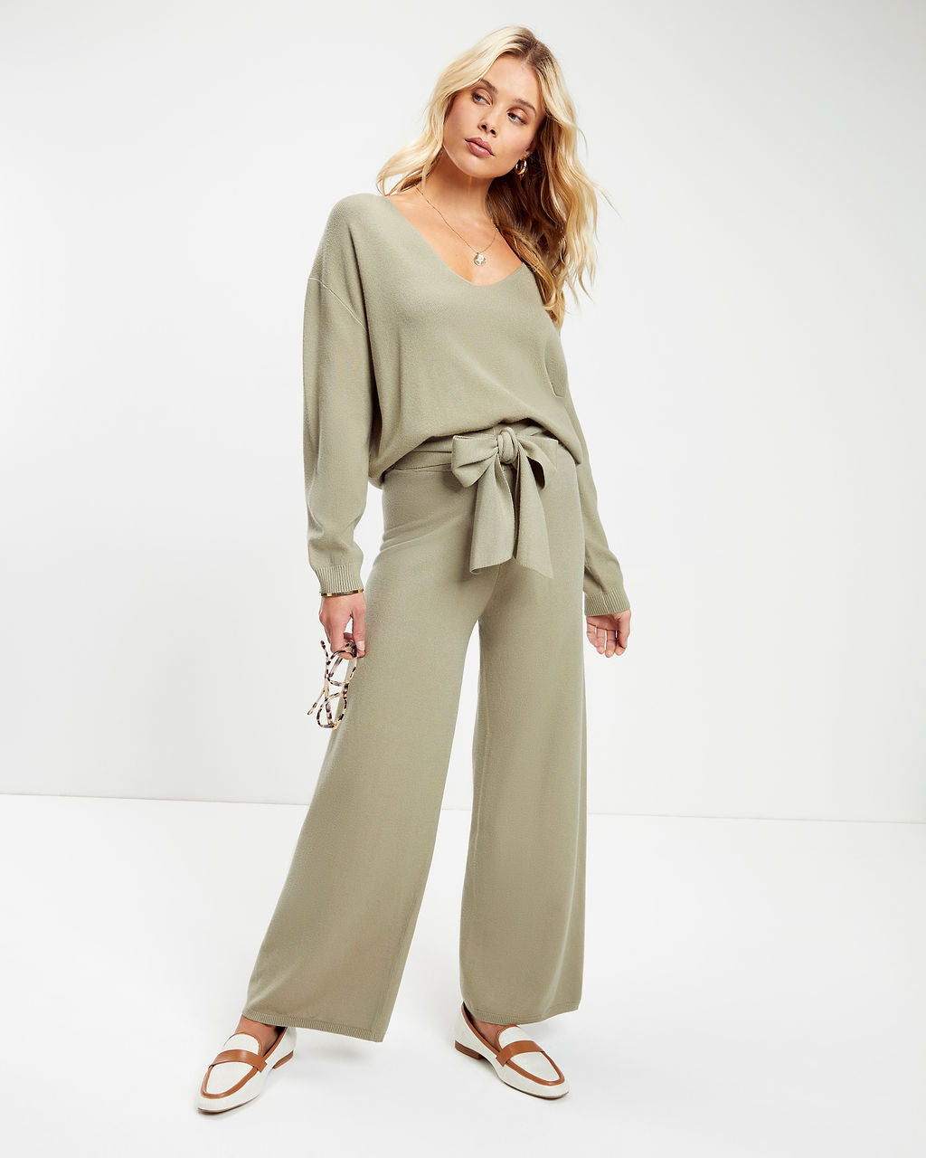 Analia Knit Wide Leg Pants - Sage