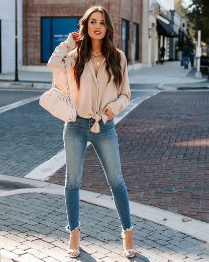 Attention To Detail Button Down Tie Blouse - Ecru
