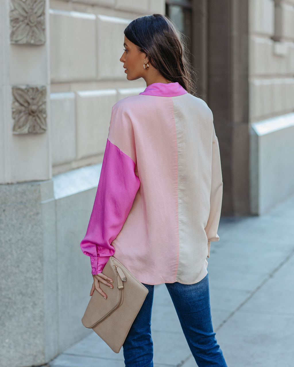 Belden Colorblock Button Down Top - Pink Multi