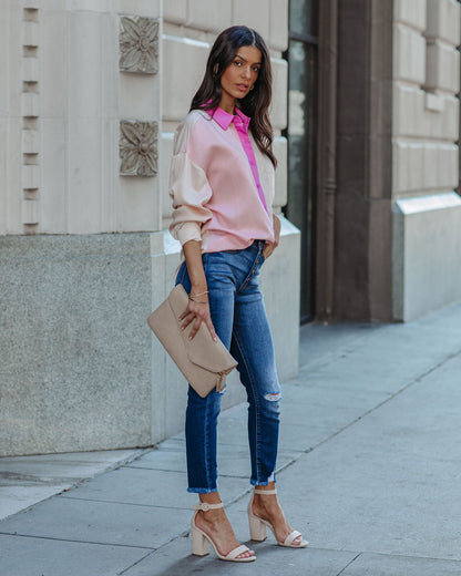 Belden Colorblock Button Down Top - Pink Multi