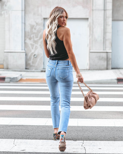 Bella Ruched Knit Crop Tank - Black