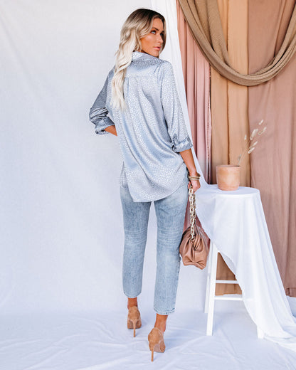 Blue Moon Satin Embossed Button Down Blouse - Slate