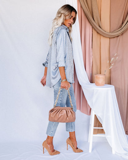 Blue Moon Satin Embossed Button Down Blouse - Slate