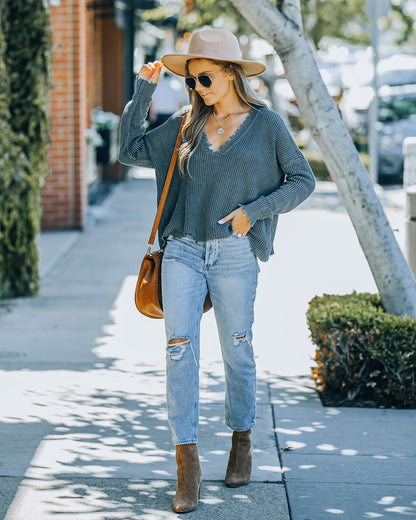 Brady Cotton Distressed Sweater - Charcoal