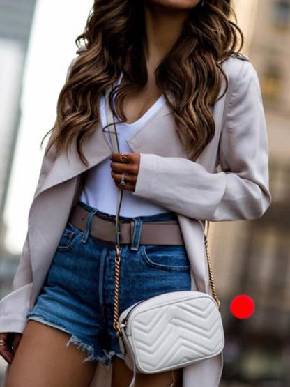 Coats Long Sleeves Lapel Solid Windbreaker Long Coat