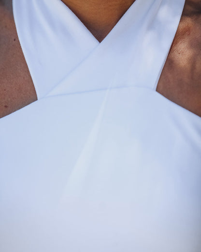 Cross Paths Knit Tie Tank - White