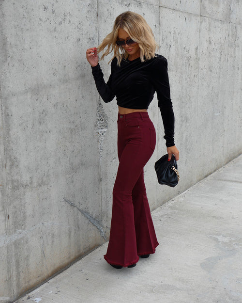 Barker High Rise Stretch Frayed Flare Jeans - Wine