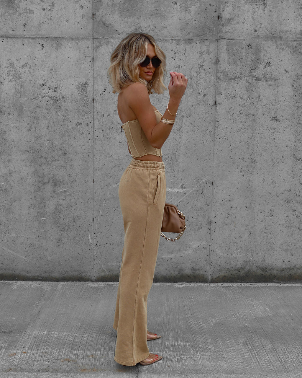 Darcey Cotton Pocketed Drawstring Pants - Tan