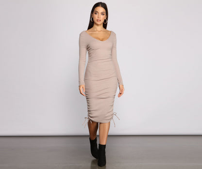 Fall Back To Basics Ribbed Knit Ruched Mini Dress