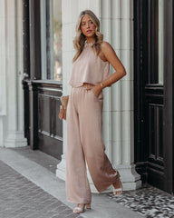 Fancied Pocketed Satin Jumpsuit - Champagne