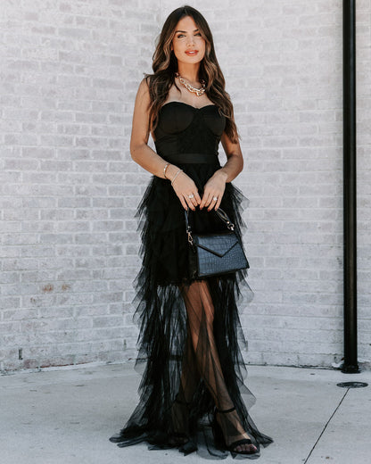 For Eternity Tulle Ruffle Maxi Skirt - Black