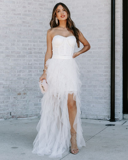 For Eternity Tulle Ruffle Maxi Skirt - White