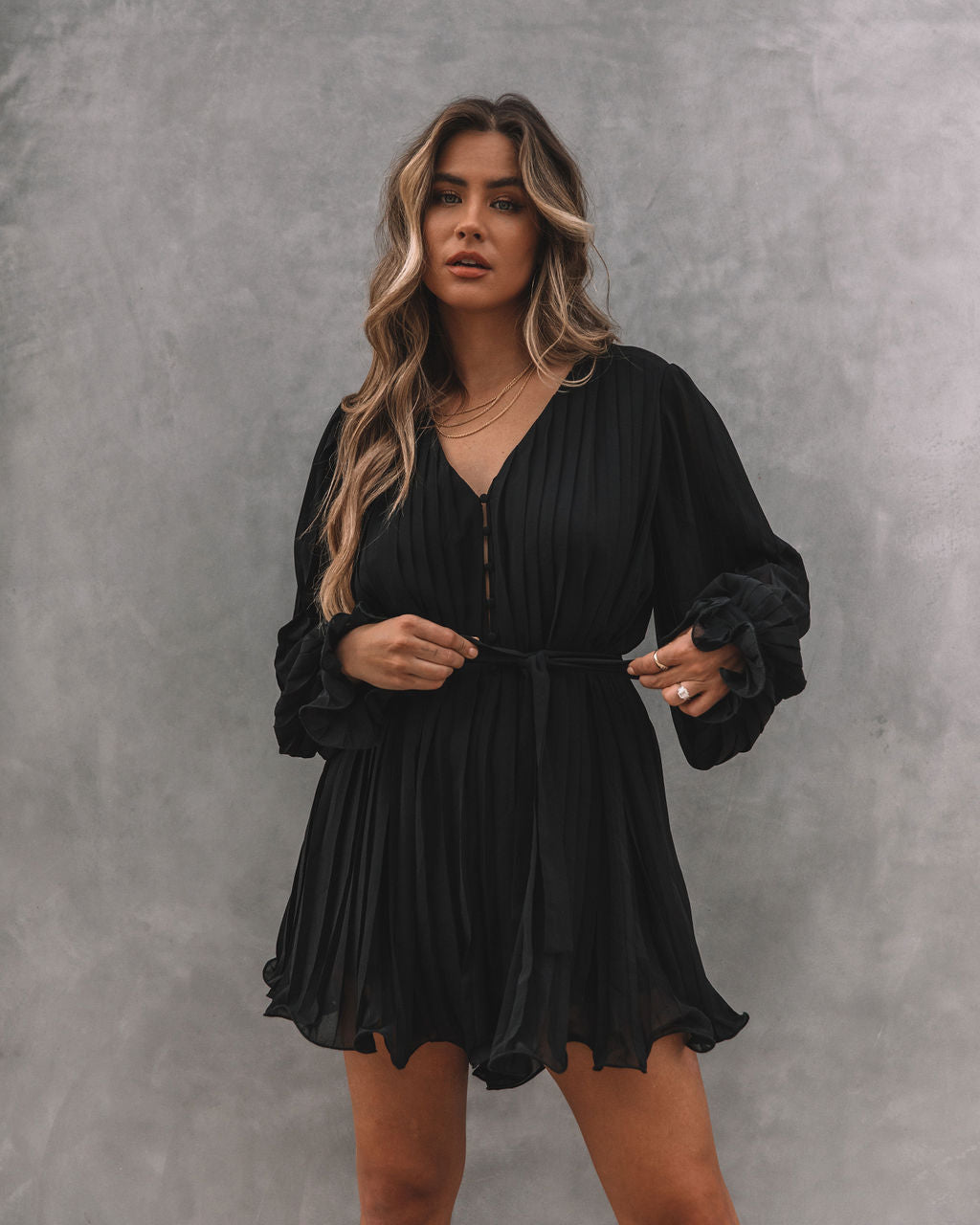 Found Love Pleated Romper - Black