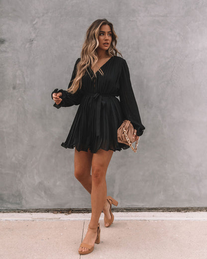 Found Love Pleated Romper - Black