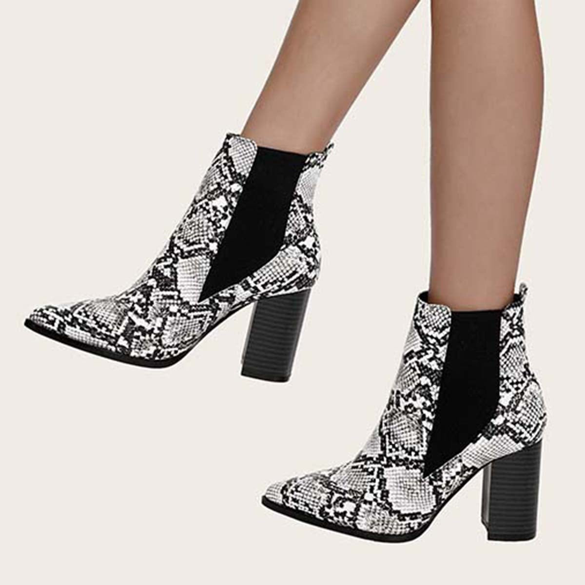 Chunky Heel Chelsea Booties Pointy Toe Western Ankle Boots