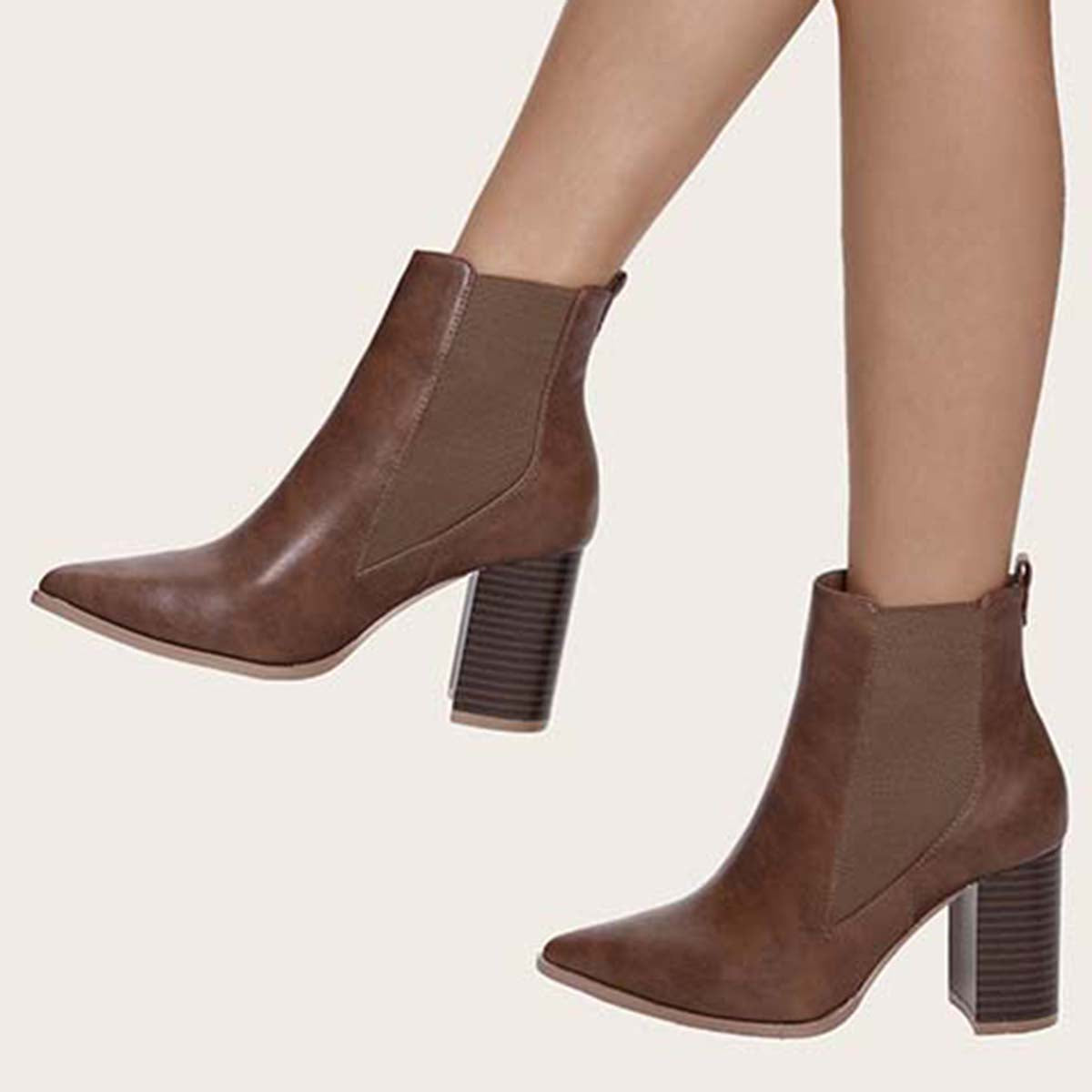 Chunky Heel Chelsea Booties Pointy Toe Western Ankle Boots
