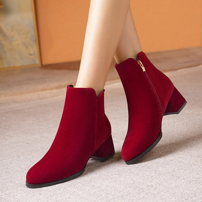 Elegant Slip On Chunky Heel Ankle Boots