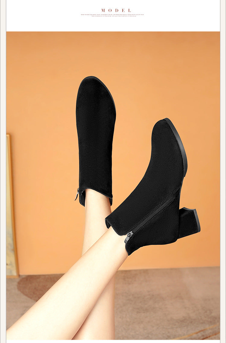 Elegant Slip On Chunky Heel Ankle Boots