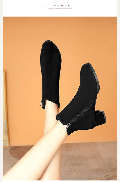 Elegant Slip On Chunky Heel Ankle Boots