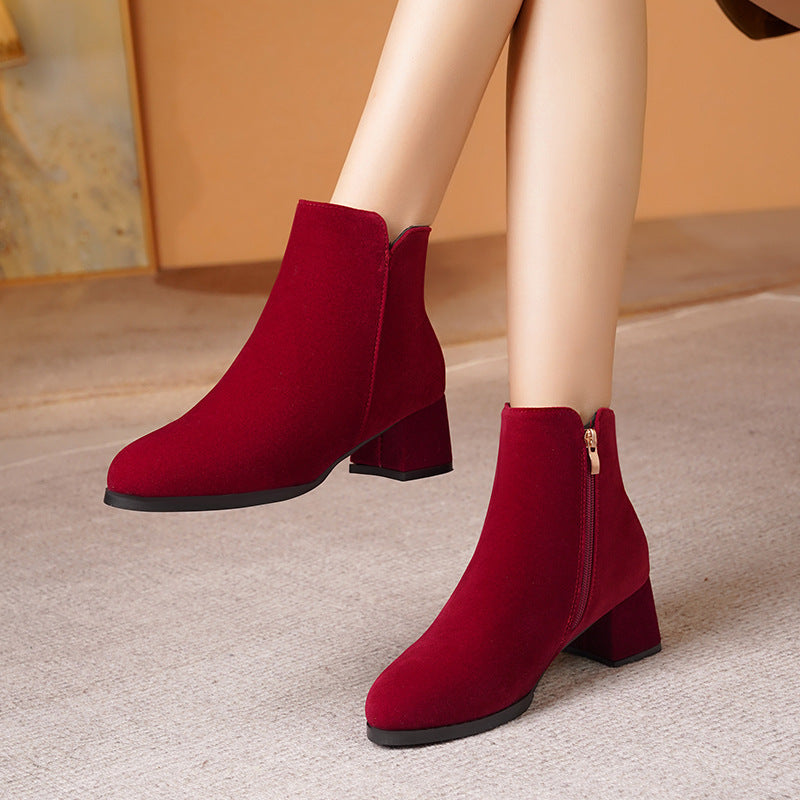 Elegant Slip On Chunky Heel Ankle Boots