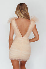 Ludivine Shoulder Accent Mesh Mini Dress Champagne