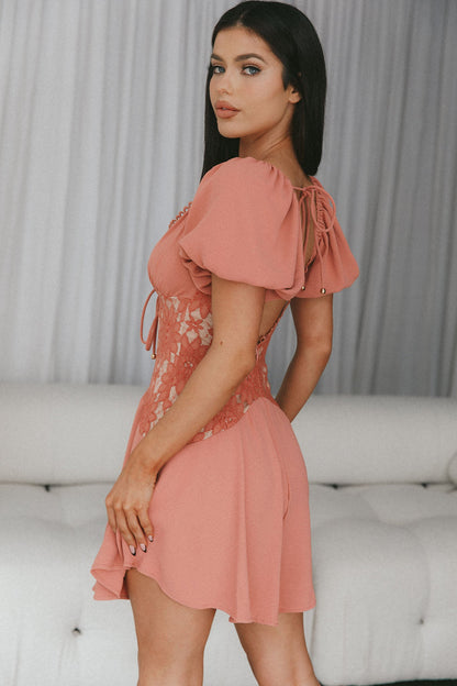 Mielle Lace Bodice Mini Dress Rose