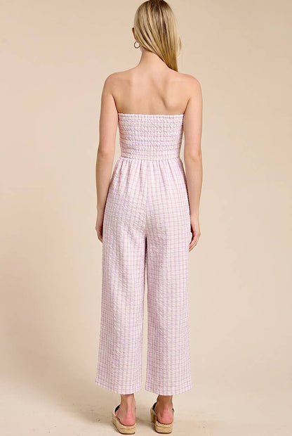 Striped Coastal Tie-Front Strapless Jumpsuit Pink PRE ORDER ships 6.16