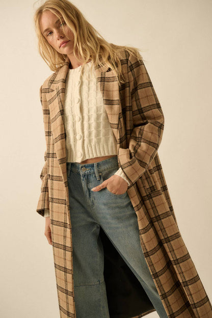 Plaid Felt Double-Breasted Calf-Length Overcoat