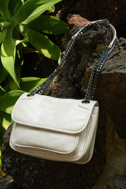 Alicia Quilted Flap Crossbody Bag - Ivory