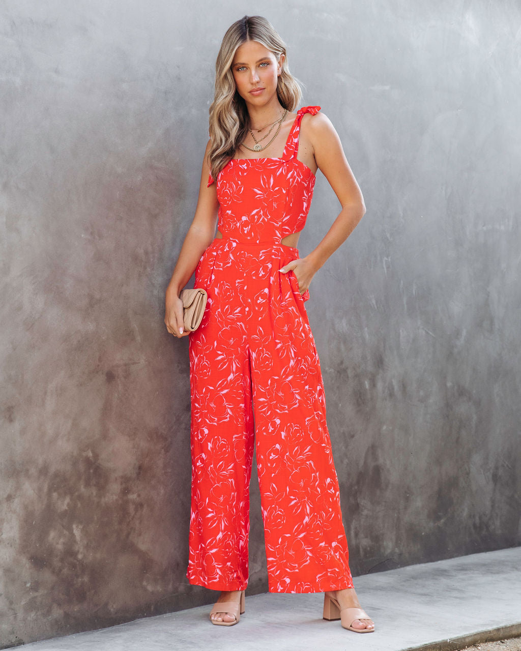 Allison Floral Pocketed Open Back Jumpsuit