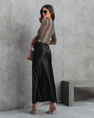 Eliana Satin Slit Maxi Skirt - Black - SALE