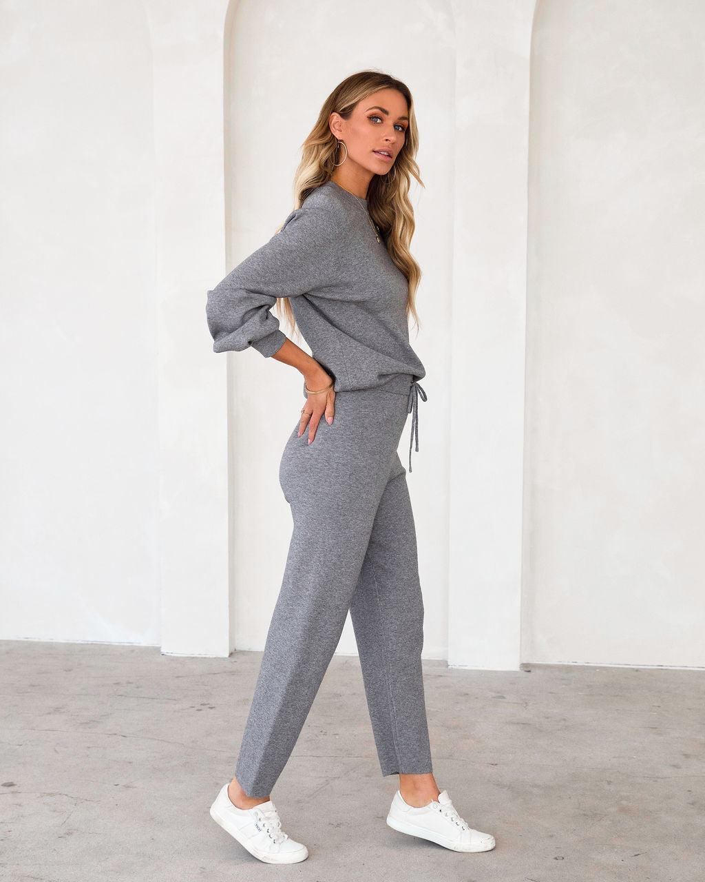 Genevieve Knit High Waisted Pants - Heather Grey