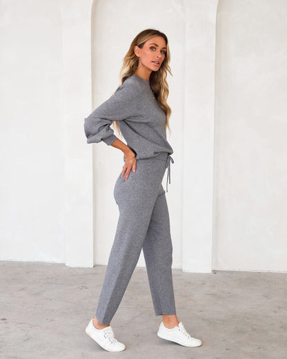 Genevieve Knit High Waisted Pants - Heather Grey