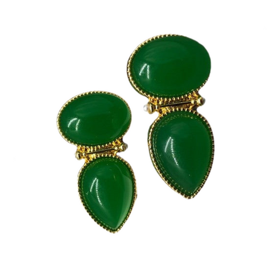Medieval Emerald Drop Stone Pearl Earrings