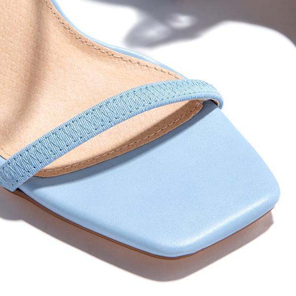 Elastic Straps Squared Toe Chunky Heels