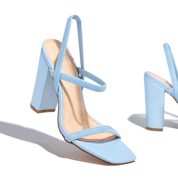 Elastic Straps Squared Toe Chunky Heels