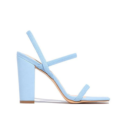 Elastic Straps Squared Toe Chunky Heels