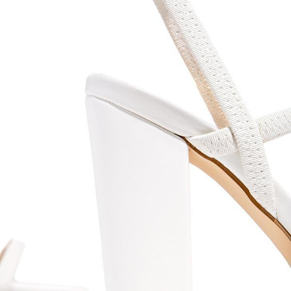 Elastic Straps Squared Toe Chunky Heels